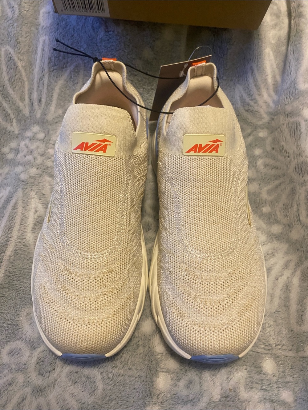 Avia Kids Slip-On Knit Sneakers in Beige with Orange Logo